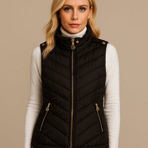 Michael Kors Womens Down Black Puffer Vest Detachable Hood Size Large